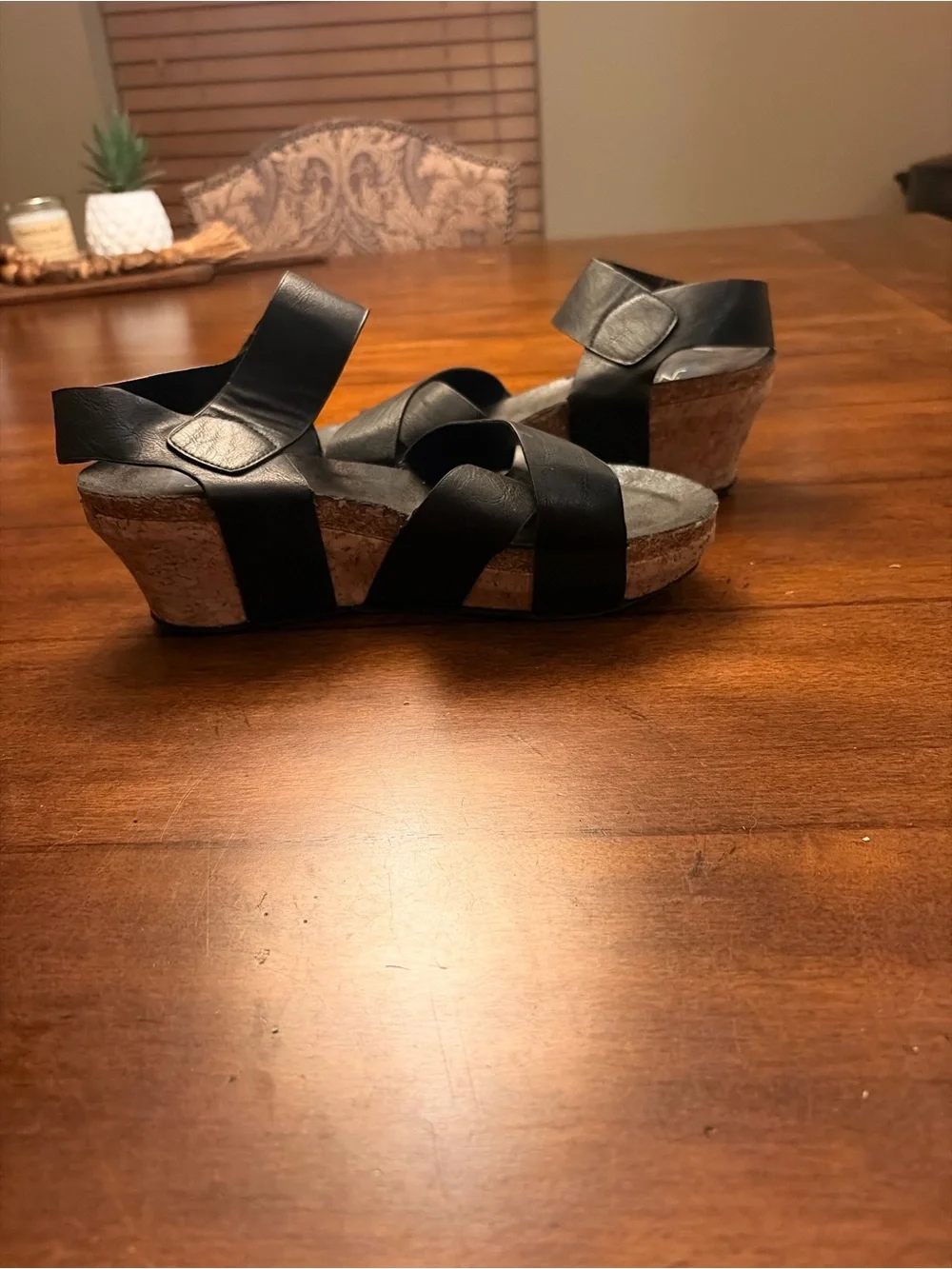 Natural Reflections Black Cork Wedge Sandals - Women's Comfortable Strappy Heels